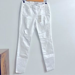 Judy Blue Skinny Jeans Midrise White Distressed Denim w Raw Hem 7 or 28
